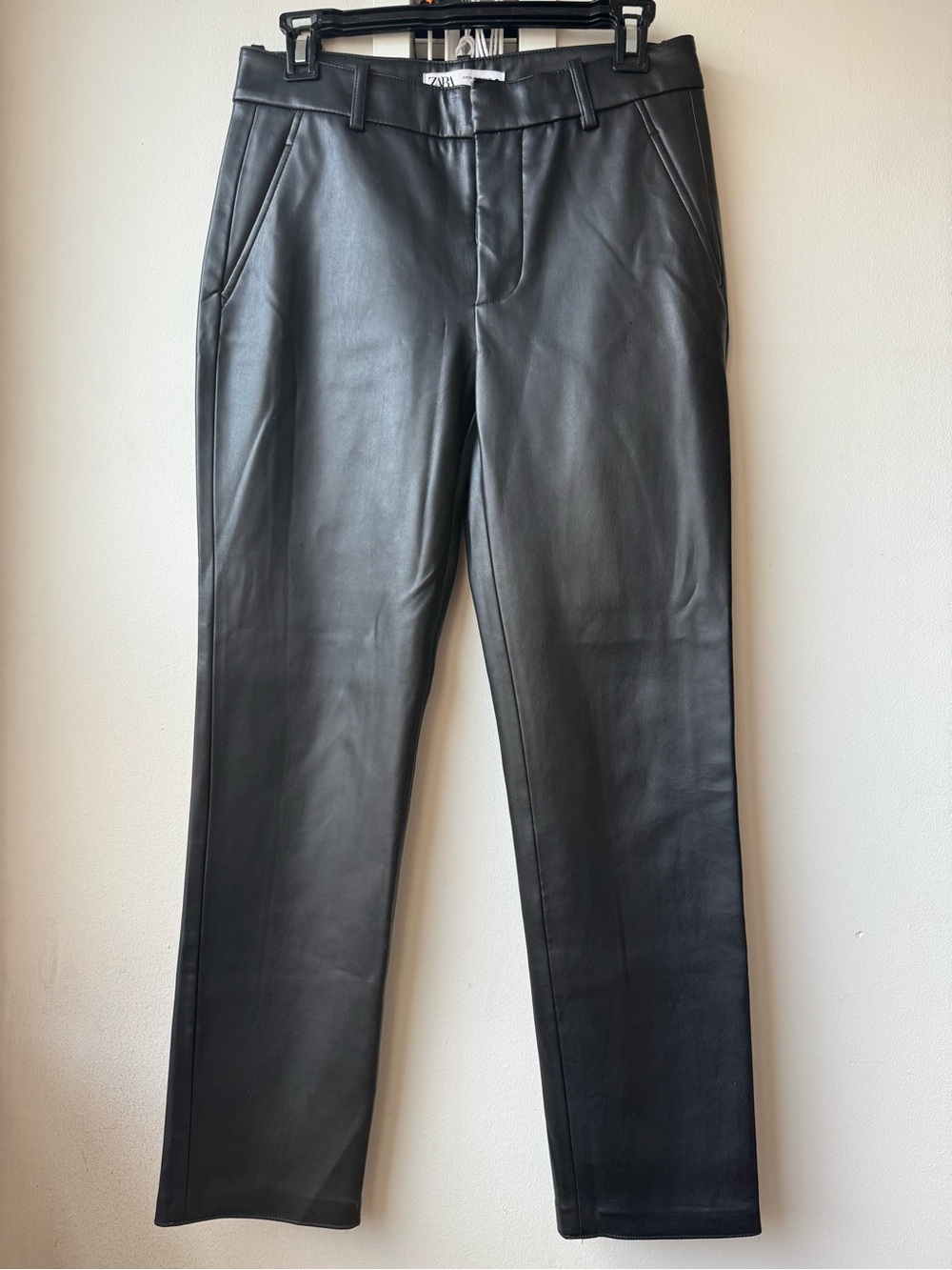 Zara Black Faux Leather Straight Leg Pants